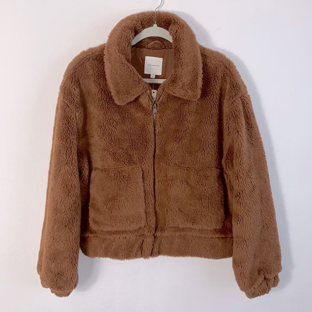 NWT Thread & Supply Northy Brown Teddy Bear Faux Shearling Sherpa Jacket Sz L - Picture 2 of 11